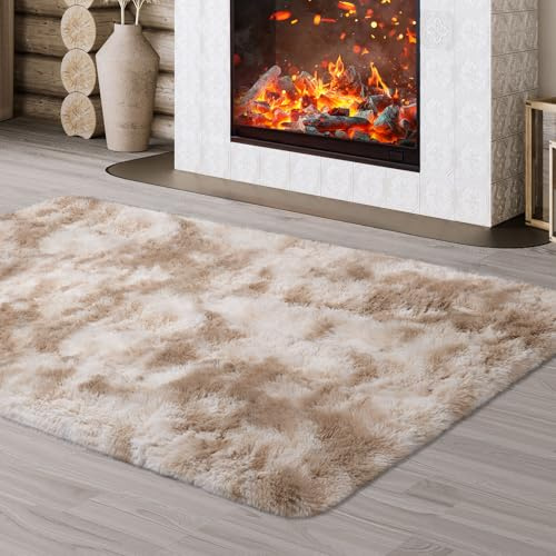 JOJOSEE Hochflor Teppich Wohnzimmer, 120 x 160 cm, Kaffeebraun | Anti-Rutsch Wohnzimmerteppich, Waschbarer Flauschiger Teppich für Schlafzimmer & Kinderzimmer