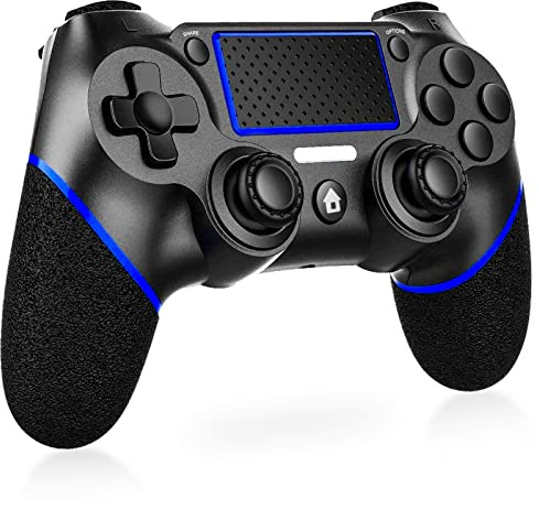 LuckyMoon Wireless Controller for P-S4, Gamepad Joystick Controller Compatible with P-S4/Pro/Slim with Audio, High-Precision Touch Panel, Dual V-ibration, 6-Axis Gyro Sensor, Wake up, (Black &Blue)