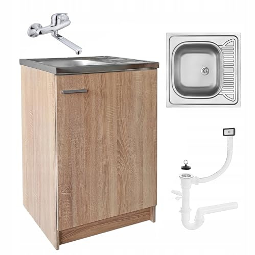 Stamar Spülenschrank Küchenschrank 60x60cm Sonoma Spüle Deante Armatur Chrom Wand Komplett Standschrank Siphon Geschirrspüler Wandarmatur Set Montagefertig