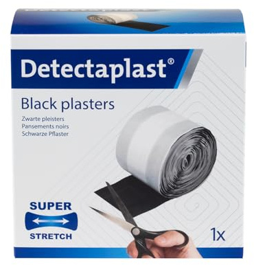 Detectaplast Elastic Pflaster, schwarze Pflaster für die Küche, bei Heimwerkerarbeiten, in der Werkstatt oder auf der Baustelle, 6 cm x 5 m, 1 stück