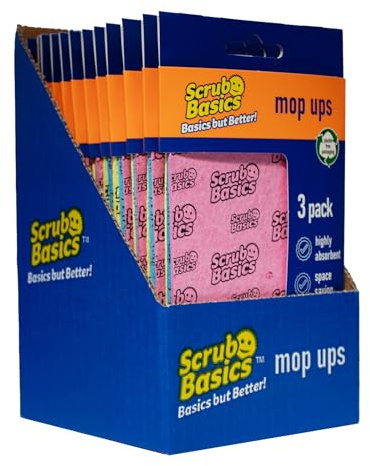 Scrub Daddy Scrub Basics Mop Ups Sponge Cloths, 12 Packs of 3 | Super Absorbent, Up, Spills and Stains, Expands When Wet, Reusable Wipes for Kitchen, Bathroom and Home Surfaces