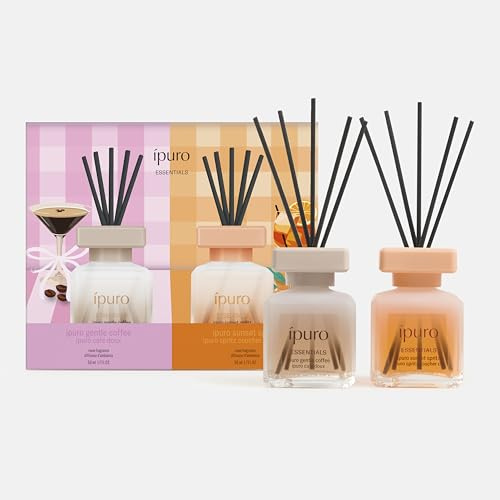 ipuro - Essentials coffee & spritz Raumduft Set 2x50ml - Duftdiffuser Set mit Cremigen Kaffeeduft & Spritzigen Zitrusduft - Lufterfrischer, Raumduft mit Stäbchen Set für Wohnzimmer, Bad & Schlafzimmer