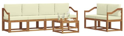 vidaXL Outdoor-Sofagarnitur 7 pcs Natur und Creme Massivholz Akazie, Akazienholz Garten-Sofa-Set, Moderne Gartenmöbel, langlebige Couch, schicke Lounge, ergonomisches Design