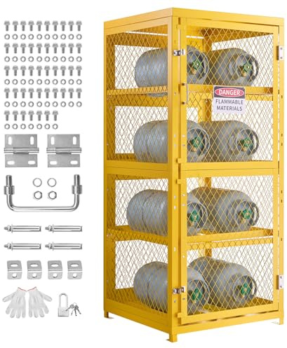 VEVOR Armoire Horizontale pour Bouteilles de Gaz, 762x762x1785 mm, Cage de Sécurité Stockage, 4 Niveaux pour 8 Bouteilles, Serrure et Clés, Acier Carbone Thermolaqué, pour Propane Oxygène Azote, Jaune