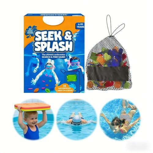 Pool Spielzeug für Kinder, Unterwasser Suchspiel mit 64 Edelsteinen & 35 Wasserdichten Karten, Tauchringe für Kinder, Tauchspielzeug Poolspielzeug Set mit Netzbeutel, Sommer Wasserspiele (1Pcs)