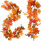 Whaline Artificial Autumn Fall Maple Leaves Garland Hanging Plant for Home Garden Wall Doorway Backdrop Fireplace Decoration Wedding Party Thanksgiving Day Decor (Light)