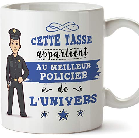 Mugffins Policier Tasses Originales de café et Petit-déjeuner à Donner Travailleurs Professionnels - Cette Tasse Appartient au Meilleur Policièr de l'univers - Céramique 350 ML