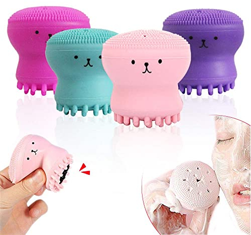 Faciale Nettoyant, Brosse nettoyante pour Le Visage de Petite Pieuvre, Nettoyant à l'éponge faciale en Silicone, Outil de Nettoyage de la Peau du Visage (Ensemble de 4)