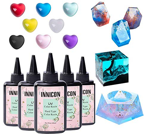Farbiges Epoxid-UV-Harz-Gel-Klebeset für DIY-Form Anhänger Ohrringe Armbänder Basteln, kein Pigment zum Mischen erforderlich, 500 ml Kein Mischen erforderlich, 5 beliebige Farben auswählen