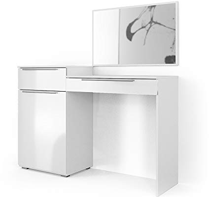 Vicco Schminktisch Lilli, Frisiertisch mit Spiegel, Weiß Hochglanz, 135 cm