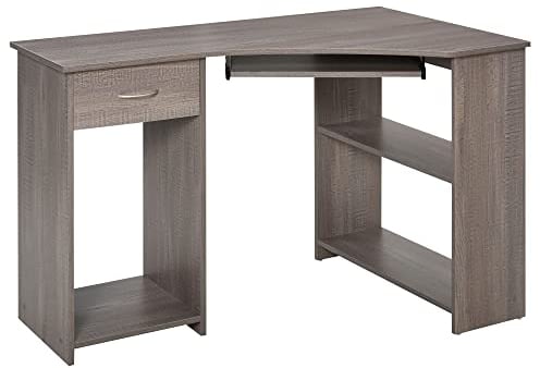 HOMCOM L-Shaped Corner Computer Desk w/ 2 Shelves Wide Worktop Keyboard Tray Drawer & CPU Stand Home Office Study Bedroom Furniture Grey
