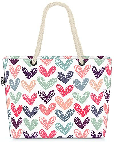 VOID Herzen Valentin Liebe Strandtasche Shopper 58x38x16cm 23L XXL Einkaufstasche Tasche Reisetasche Beach Bag