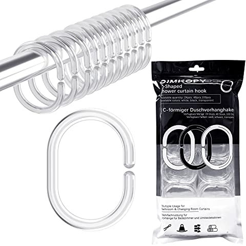 Anelli per tenda da doccia, 48 pezzi, ganci trasparenti, per tenda da doccia a forma di C per asta da doccia, in plastica stabile, anelli per tenda da doccia