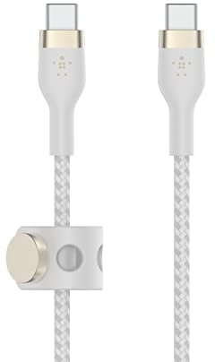 Belkin BoostCharge Pro Flex câble à gaine tressée USB-C vers USB-C, Certifié USB-IF, recharge Power Delivery, câble USB C pour iPhone 16, 15, MacBook, iPad Pro, Galaxy S24, Pixel, etc, 1 m, blanc