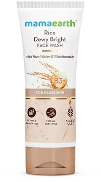 Mamaearth Rice Face Wash 100 ml mit Reiswasser & Niacinamid – Koreanischer Gesichtsreiniger für strahlende Haut, Sanftes Waschgel Gesicht für Damen & Herren, Facial Cleanser für empfindliche Haut