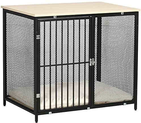 PawHut Dog Crate Furniture Side End Table Indoor Dog Kennel w/Soft Washable Cushion, Wire Mesh, for Small and Medium Dogs
