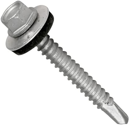 4.8 mm x 35 mm Tornillos para techos autoperforantes de cabeza hexagonal con arandela de sellado, resistente a la intemperie, chapado en zinc, rosca gruesa, tornillo de acero de revestimiento (50 pcs)