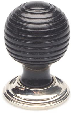 Castelion® Large Ebonised and Nickel Beehive Cabinet Knob | Hardware for Cupboards, Furniture and Doors | Wood and Nickel Plated Brass | Fixing Screw Included | 56mm