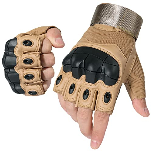 WTACTFUL Motorrad Halbfinger Handschuhe Herren, Sommer für Fingerlose Fahrradhandschuhe Motorradhandschuhe Motorradrennen Motorcross Taktische Airsoft Paintball Braun L P10