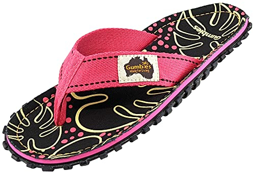 Gumbies Originals Damen - Flip Flops aus recycelten Materialien - profilierte Sohle aus wiederverwerteten Autoreifen, weiches Fußbett aus Canvas-Baumwolle, bequemer Zehensteg - Tropical Black, 42