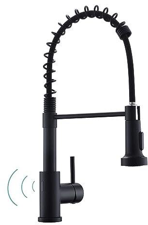 WEWE Matte Black Touchless Kitchen Faucet with Pull Out Sprayer - Motion Sensor Black Kitchen Faucet Spring Kitchen Faucet Single Lever Kitchen Faucets Kitchen Faucets, Tap in