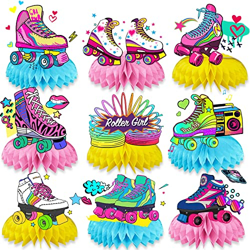 GREHUMOR 9 Stück Rollschuhlaufsätze, Wabenaufsätze, Dekoration, Skate-Party-Dekorationen, Schlittschuhe, Kuchen, Geburtstagsparty, Zubehör, Gastgeschenke, Skate-Party-Dekorationen, Disco