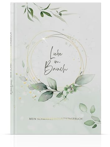 MeinBaby123® Schwangerschaftstagebuch Hochwertig Vergoldet - Geschenk für Schwangere (Mint Eukalyptus)