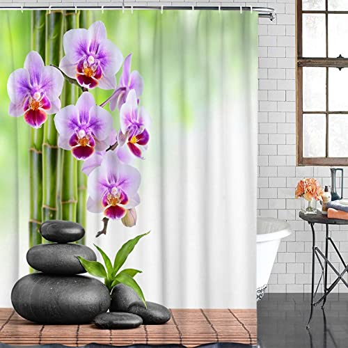 KEPPD Bambou Orchidée Zen Rideau De Douche Étanche Salle De Bains Rideau De Douche avec Crochet Accessoire Accessoires De Salle De Bains Séchage Rapide-XXL 100x200cm(39X79inch) showercurtain