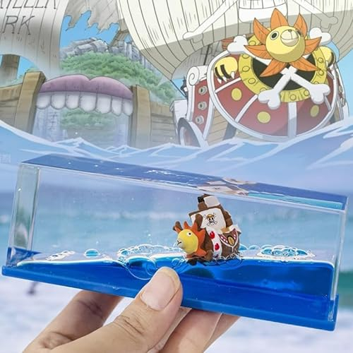 FIYSON One Piece Model Ship - Bateau de Miles of Sunshine, Never Sink Fluid Drift Schiffs, Modèle Fluide de Bateau en Acrylique, Soulagement du Stress, pour la Décoration de Table et de Voiture