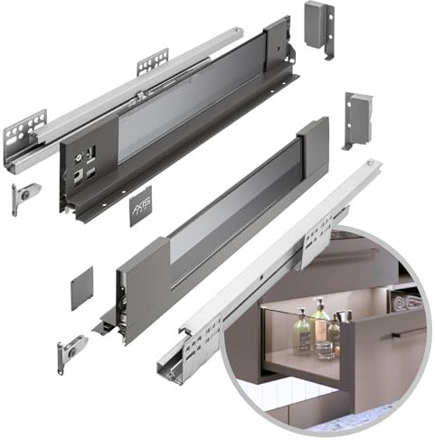 GTV - Schubladensystem AXIS PRO | Schublade mit Glasseiten | Schubkasten | Schubkastensystem | Höhe: 84 mm Länge: 450 mm | Anthrazit mit Rauchglas