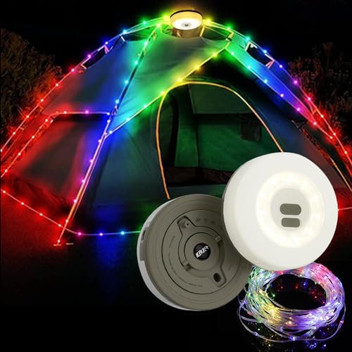 Camping String Lights, Portable LED Strip Light, USB Rechargeable IP65 6M RGB Rope Tent Star Lantern for Campsite, Awning, Kids Play Area, Bedroom, Car, Backyard, (RGB&APP, Green)