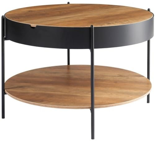 Dylex Rustic Oak Finish Round Coffee Table with Storage Shelf And A Lift Top Hidden Storage Compartment, Sofa Table, End Table, Modern Coffee Table