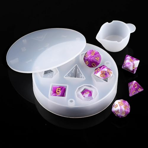 DSLSQD 3Stück Silikonform Epoxidharz Spielwürfel,Silikonform Würfel,DND Würfel Silikonform,Epoxidharz Formen Würfel,Polyedrische Würfelformen 7 Formen,Spielwürfel Gießform,für Rollenspiele Tischspiele