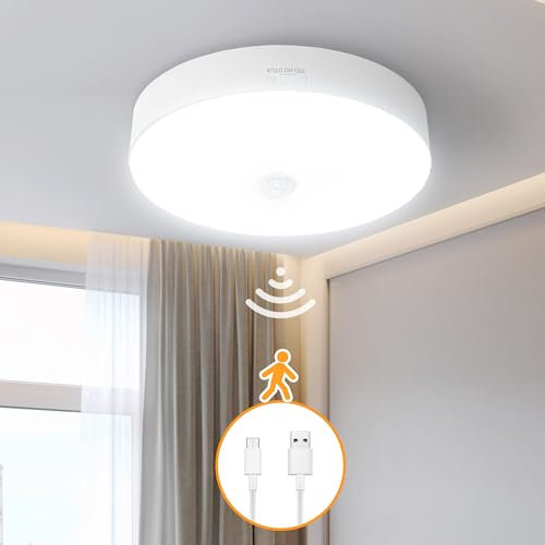 aurogeek Motion Sensor Lights Rechargeable LED: Battery Operated Powered Indoor Ceiling Lights with USB,3 Modes 300LM 7000mAh Night Pir Light Wireless Wall Lights for Lighting Stairs Shed Garage