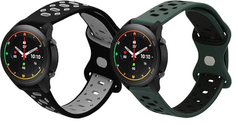 kwmobile Straps Compatible with Xiaomi Watch S4/S4 Sport/S3/S2/Watch S1 Active/Redmi Watch 5 Active Straps - 2x Replacement Silicone Watch Bands - Fitness Tracker - Black/Grey/Dark Green