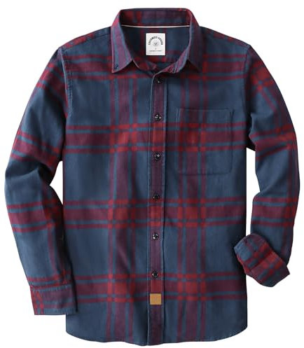 Dubinik® Chemise en flanelle pour homme 100 % coton, chemise à carreaux en flanelle à manches longues, douce, décontractée, à boutons, Rouge/bleu marine, Taille M