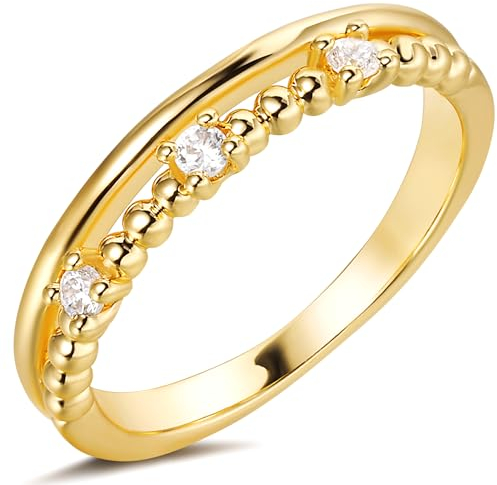 Jenosy 14K Vergoldete Stackable Ring Gold Damen Zweizeilig Perle aus Cubic Zirconia Ringe Hypoallergene Gold Schmuck für Frauen und Mädchen Size 6-8 (8)