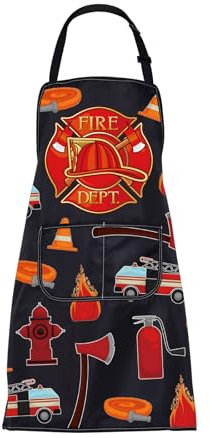 BNQL Feuerwehr-Schürze, Feuerwehrmann-Geschenk, Feuerwehr-Geschenk, Feuerwehr-Geschenke, Ruhestand, Feuerwehr, Grill, Kochschürze mit Taschen, Feuerwehr-Schürze, L