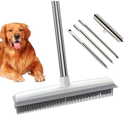 Indigo Pet Hair Remover Broom, Multi-Surface Squeegee Rubber Broom,Rubber Broom Pet Hair Remover, Two in One Pet Hair Removal Broom,Carpet Rake for Pet Hair Removal,for Carpets,Mats,Tile Surface