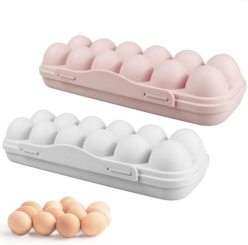 AMJKEJI 2 Pcs Egg Container, Egg Holder with Lid, Egg Holder for Fridge Plastic Egg Storage Container, Egg Tray Fits 2X12 Eggs (24 Eggs)