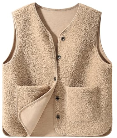 CMTOP Gilet Donna Gilet da Teddy Pile Senza Maniche Autunno Inverno Casual Smanicato Gilet in Pile Corta Leggero Comodi Gilet Scollo a V con Tasche