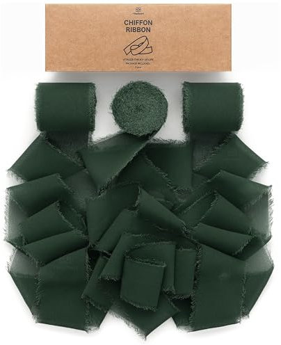 Vitalizart Schleifenband Dunkelgrün, 3,8 cm x 19,2 m Geschenkband Breit Hochzeit Chiffonband Stoffband, Bänder-Set für Hochzeitseinladungen, Brautsträuße, Geschenke, Verpackungen, DIY-Kunsthandwerk