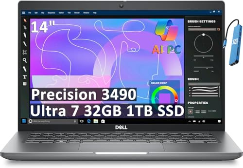 Dell Precision 3490 Mobile Workstation AI PC Laptop (14 FHD, Intel 16-Core Ultra 7 155H (> i9-12900H), 32GB DDR5, 1TB SSD) Business, Engineer, IST HUB, 2X Thunderbolt 4, 1080p Webcam, Win 11 Pro