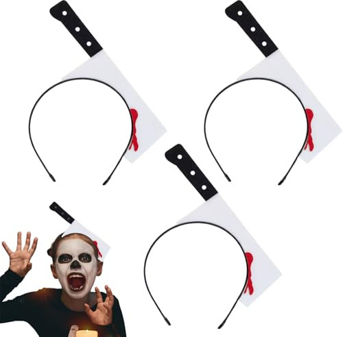 UILYNIU 3 Piezas Diadema de Halloween Cuchillo Cabeza Diadema Halloween Adulto Niños Accesorio Disfraz Halloween Cuchillo Cabeza Halloween Bandas Cabello de Terror Diadema de Aterradoras (3 Piezas)