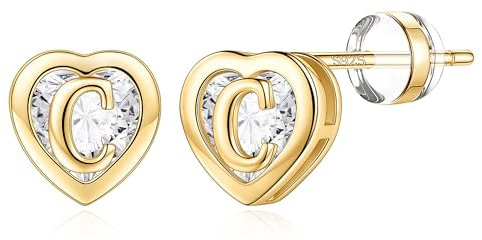 TINGN Goldene Ohrringe Damen - Buchstaben Ohrringe Kinder Ohrstecker Gold Herz Gold Ohrstecker für Mädchen Damen Schmuck Stecker Buchstaben C Teenager Mädchen Geschenke