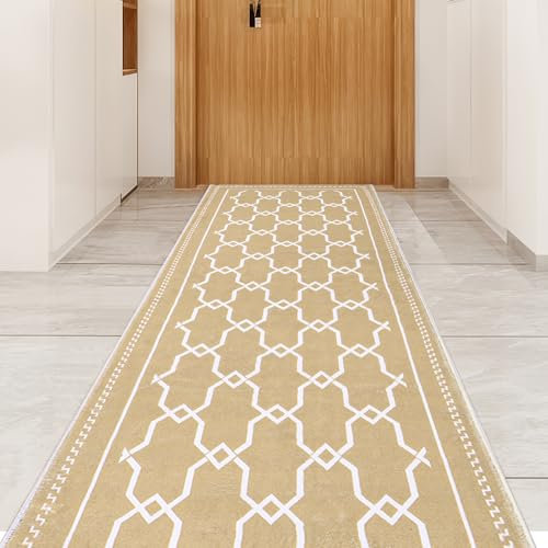 BWBIKE Alfombra de Pasillo Alfombra de Entrada Alfombras de Corredor Alfombras de Cocina Lavables Alfombras de área Antideslizante Alfombra de Lavandería de Lana Sintética Suave, Caqui, 60 x 180 cm