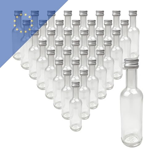 Verpackungsstadl Glasflaschen 50ml PP18 silber (38Stk.) - Hochwertige Leerflasche, robustes Glas mit Schraubverschluss, ideal für Öle & Essenzen