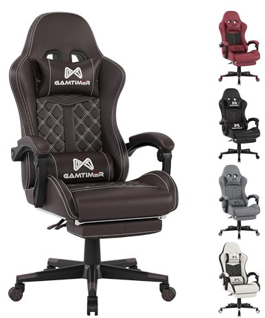 Gamtimer Gaming Stuhl,Großer Gaming Chair,Ergonomischer Bürostuhl mit Fußstütze,Gaming Stuhl 200kg,PU Leder Gaming Sessel,Höhenverstellbarer 360°Drehstuhl(Braun)