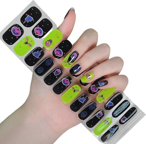 Glow In Dark Halloween Nails Stickers Full Nails Wraps Gel Nails Strips Halloween Nails Strips Nails Art Decoration