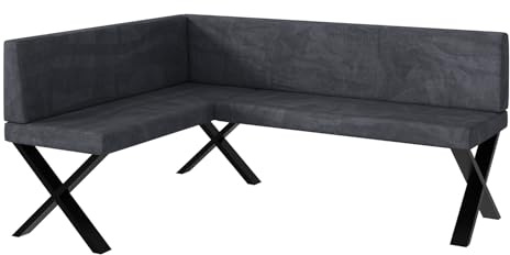 MEBLINI Eckbank für Esszimmer - Küchenbank - Essecke - Sitzecke Küche - Toni - X-Beine 128x168x87cm Links - Dunkelgrau Samt
